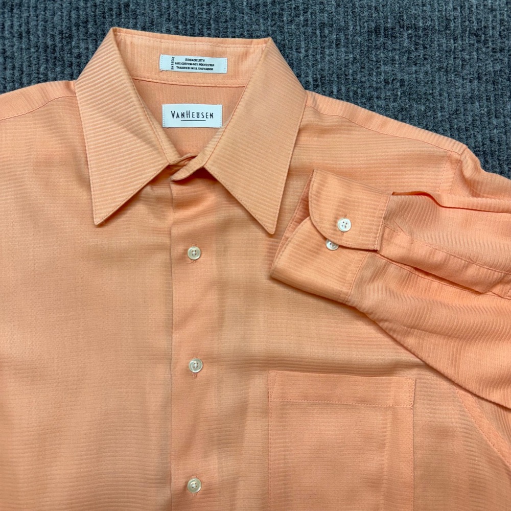Van Heusen Dress Shirt Mens M Orange Broadcloth Long Sleeve Button Down